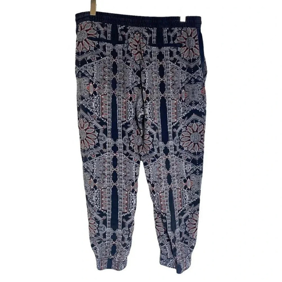 Bohemian blue white red bohemian 100% silk‎ ankle length harem joggers - Picture 4 of 7